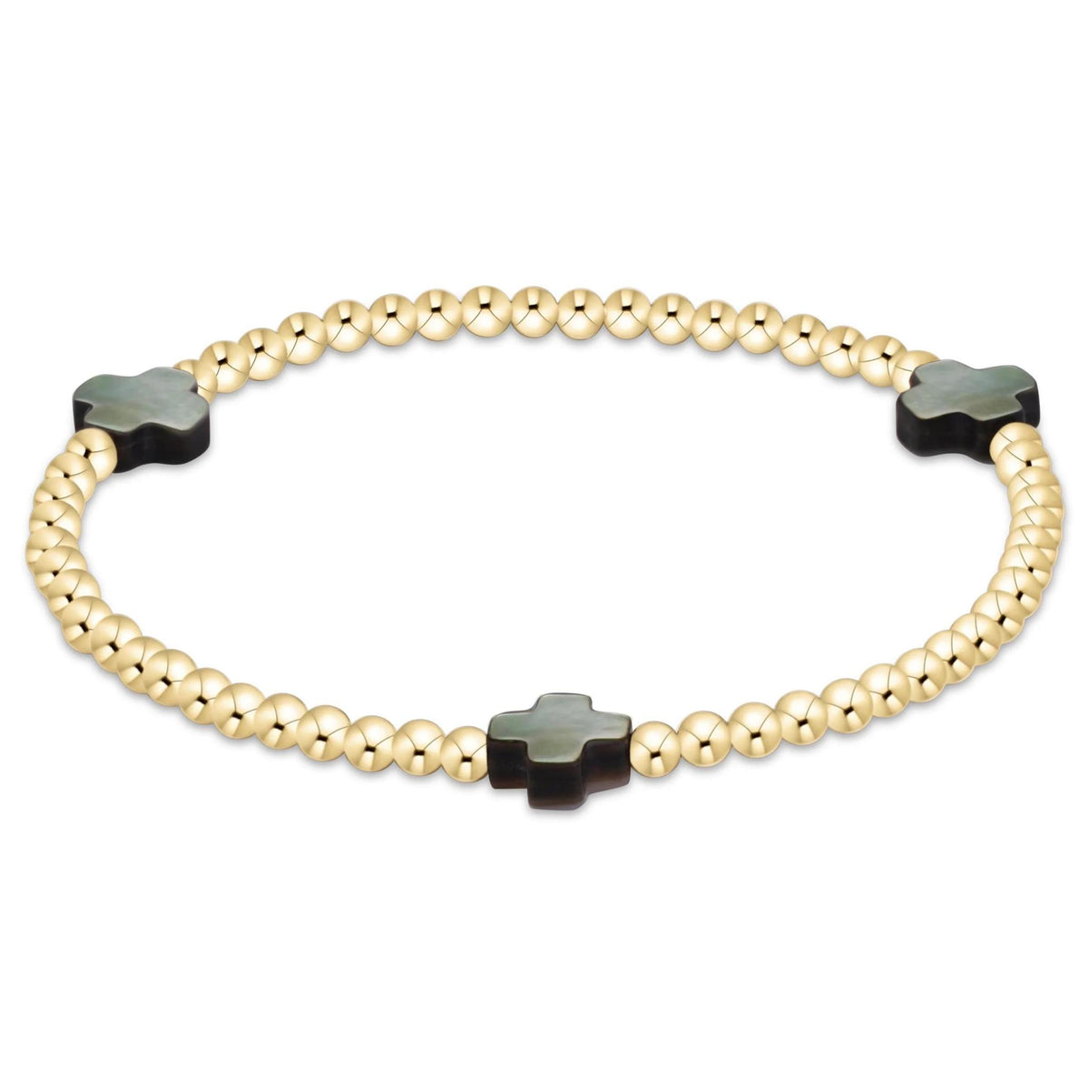 Signature Cross 3mm Gold Bracelet - Mother of Pearl - Black Tahitian