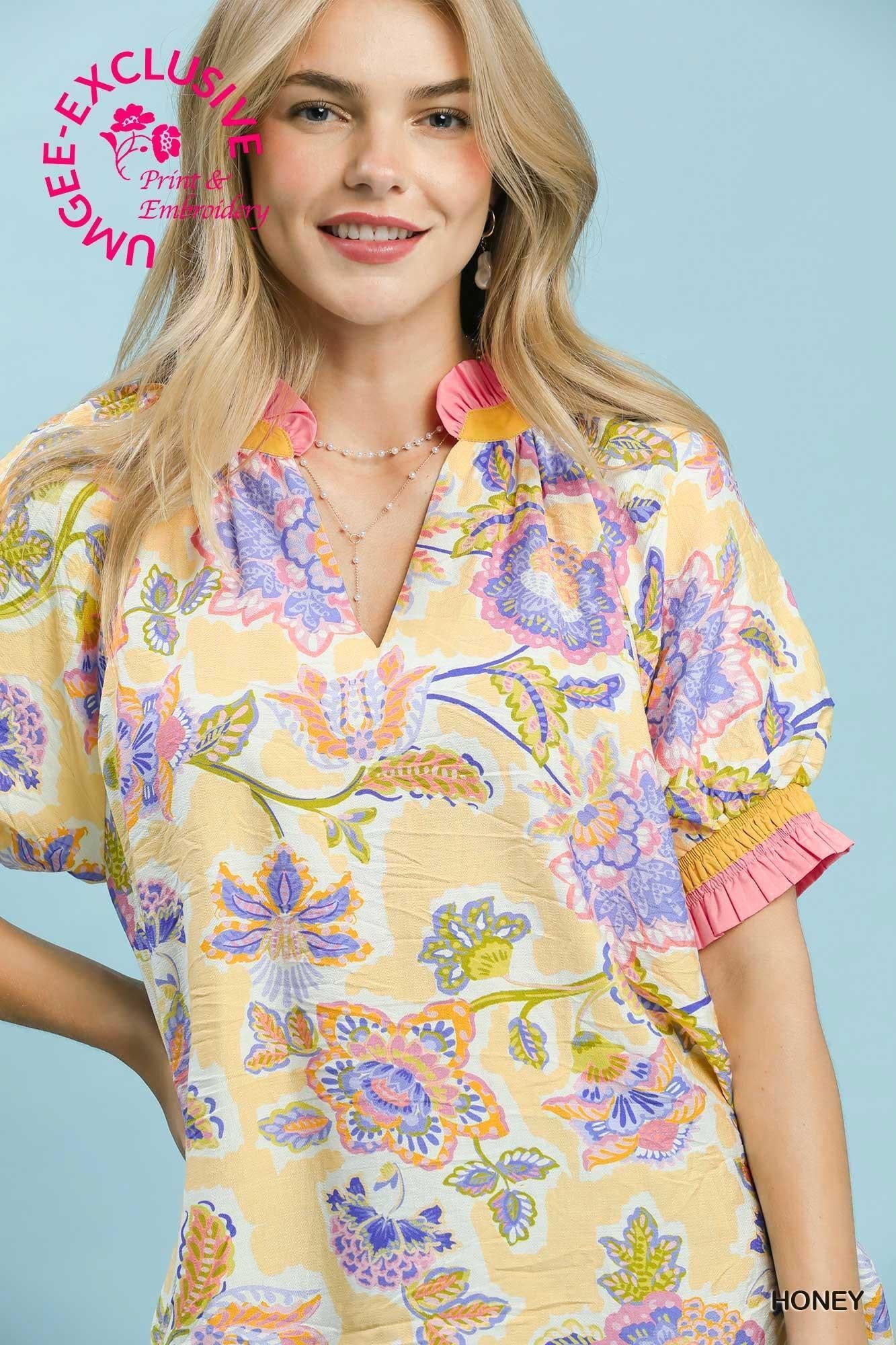 Botanical Floral Print Top