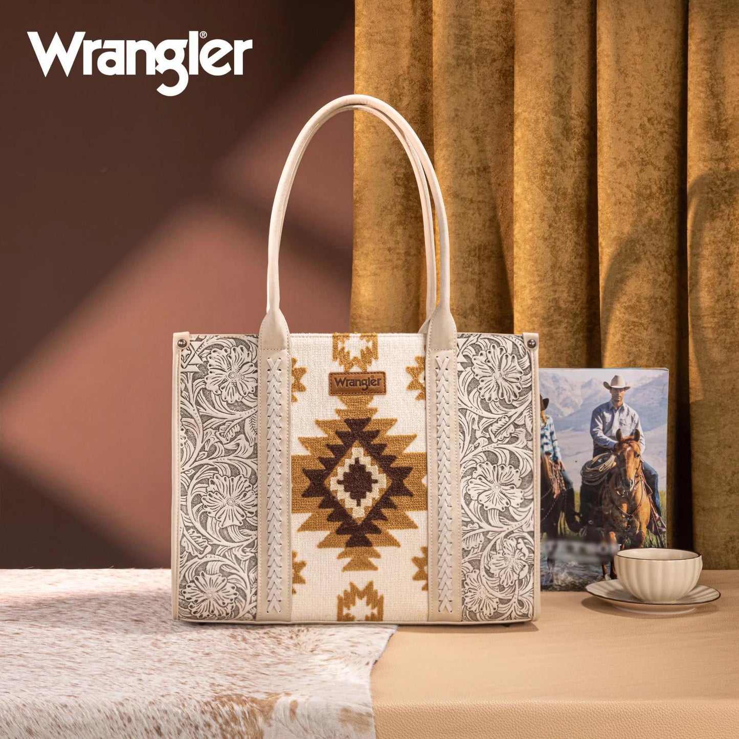 Wrangler Tooled Aztec Pattern Print Concealed Carry Large Tote by Wrangler