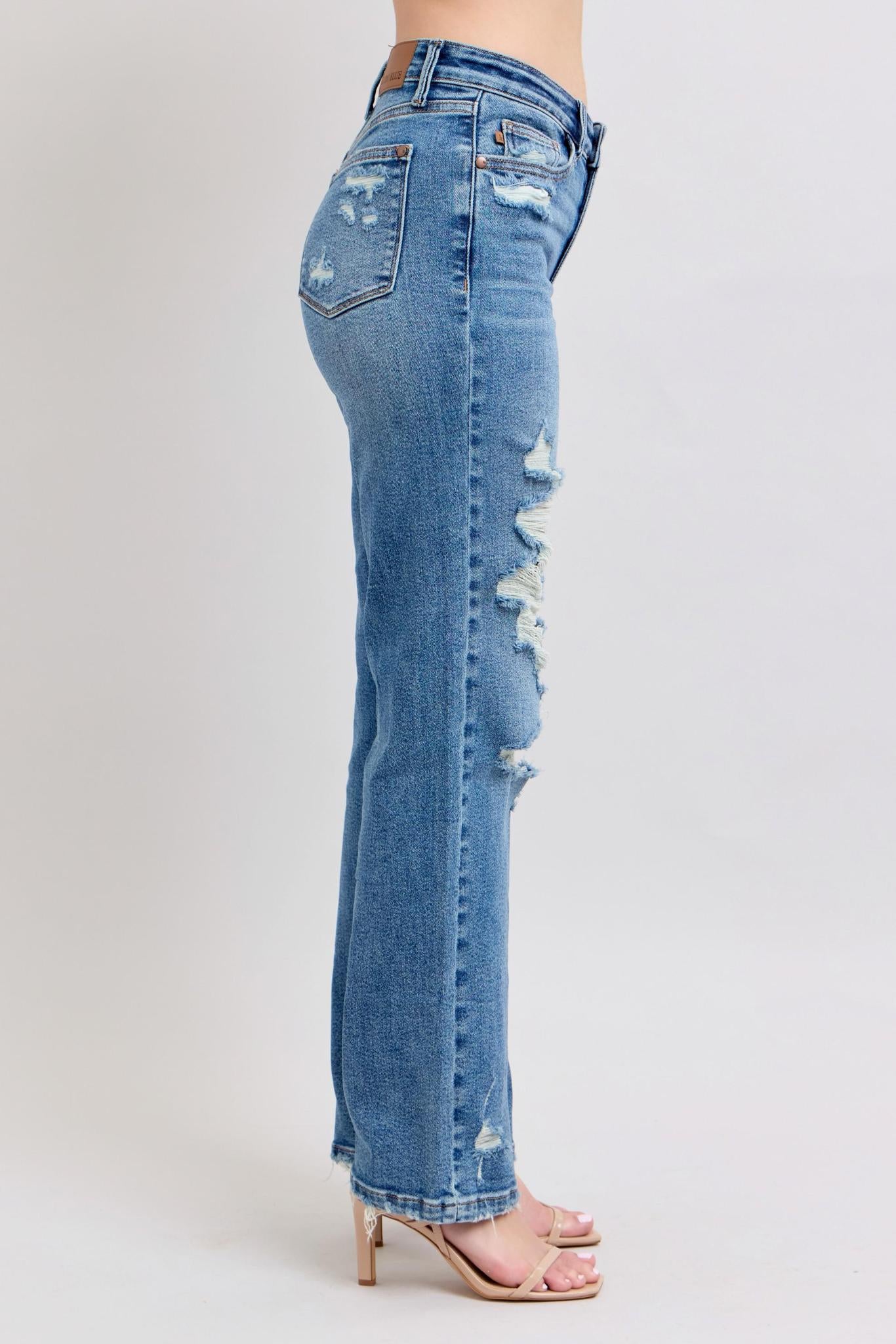 HW Heavy Destroyed Straight Leg Jeans by Judy Blue - Style #88447