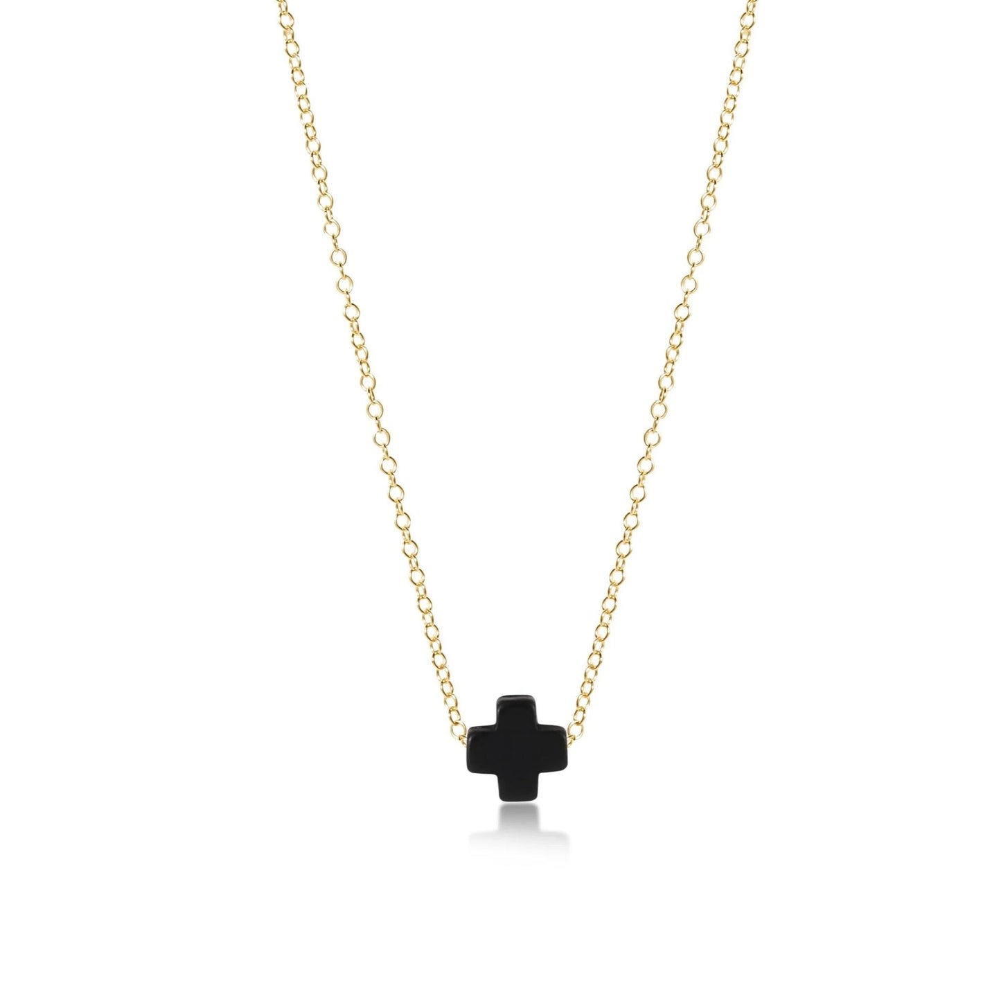 16" Necklace Gold - Signature Cross - Onyx