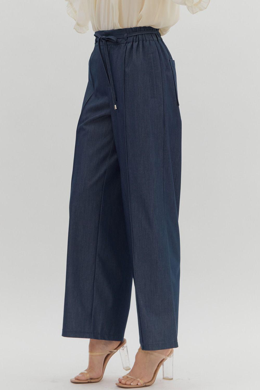 Elastic Waist Dark Denim Trousers by Entro