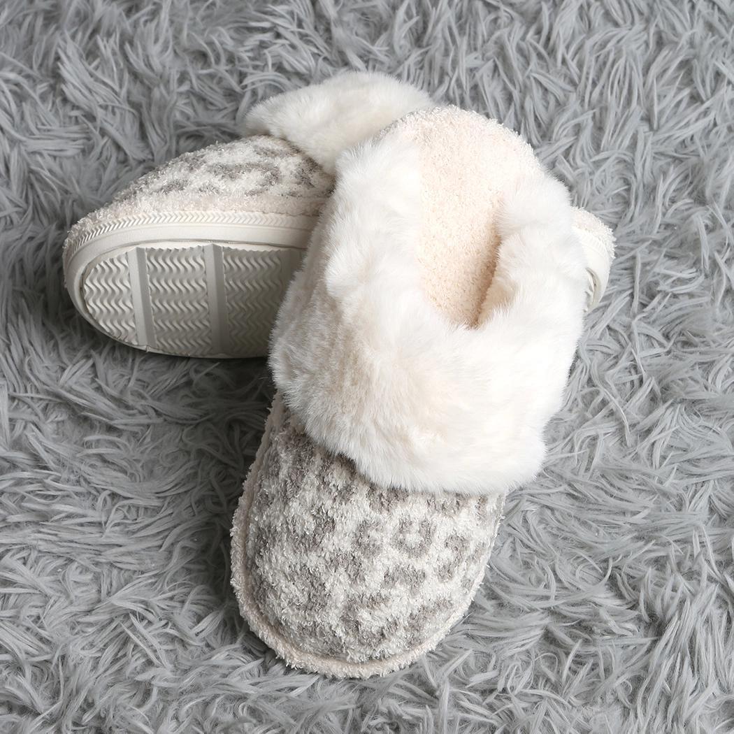 Grey Leopard Faux Fur Cuff Mule Luxury Soft Slipper