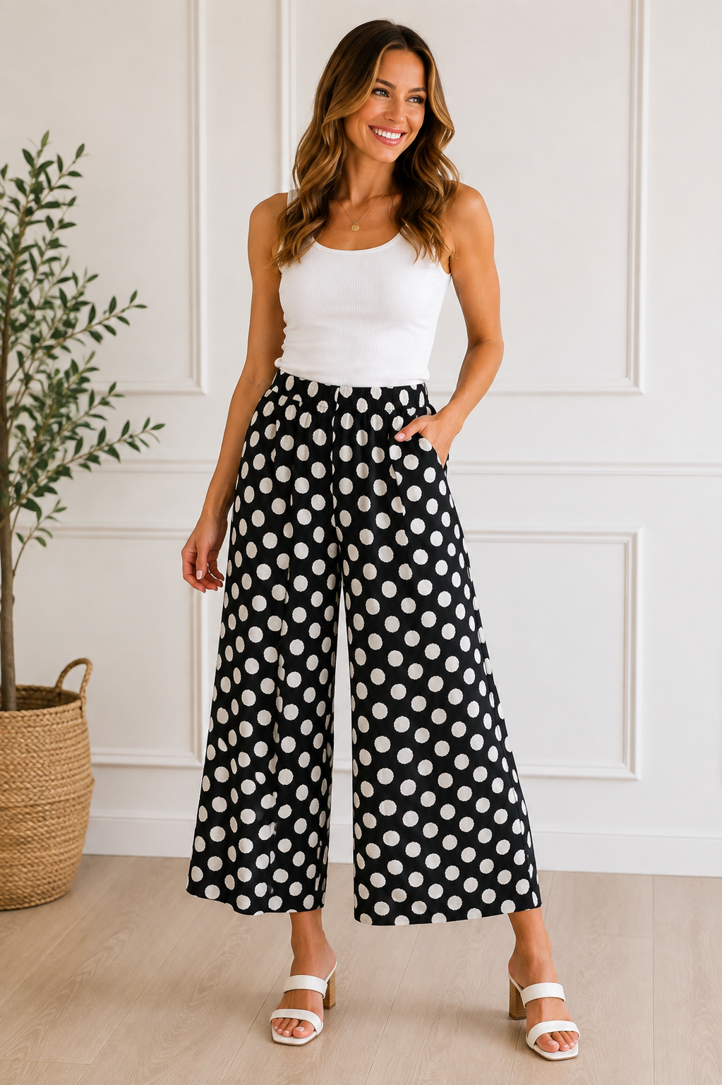 Playful Polka Wide Leg Pants by Umgee