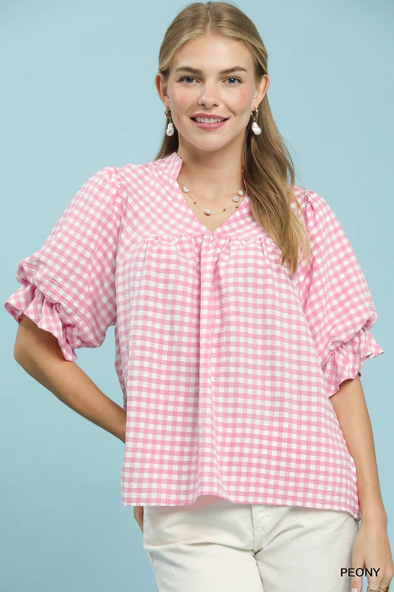 Peony Gingham Checker Top by Umgee