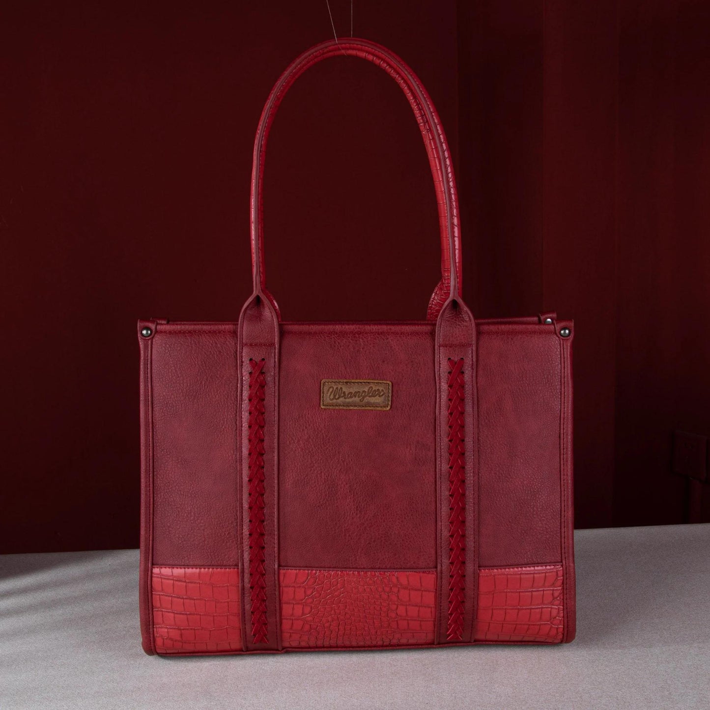 Burgundy Croc Print Concealed Carry Wide Tote by Wrangler