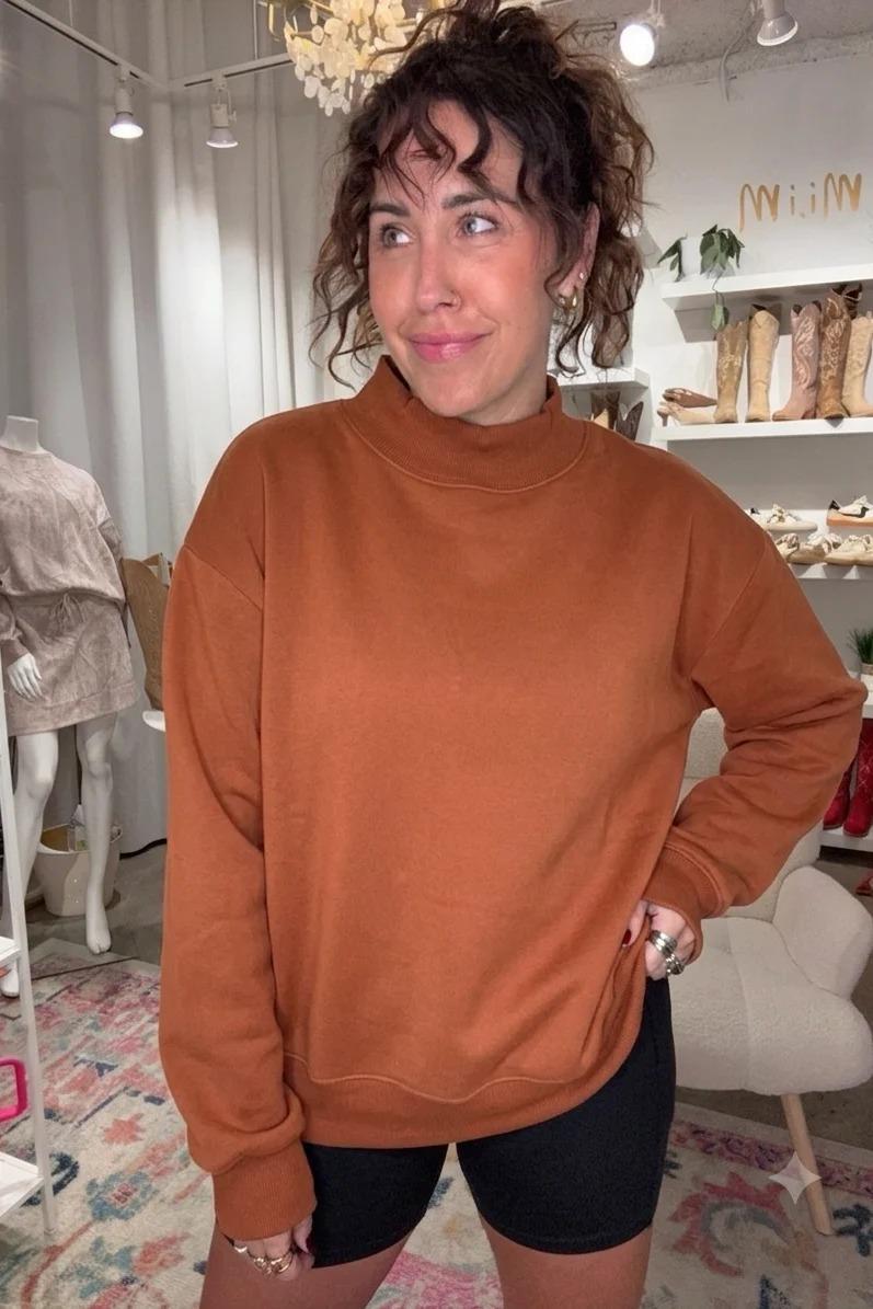 Chili Oil Mock Neck Fleece Sweatshirt by Moon Ryder