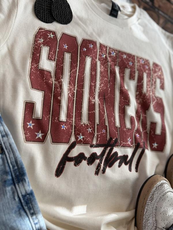 Embellished Sooners Football Tee With Gem Details
