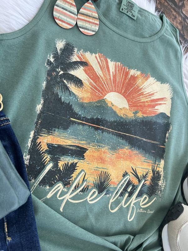 Lake Life Scene Comfort Color Tank Top