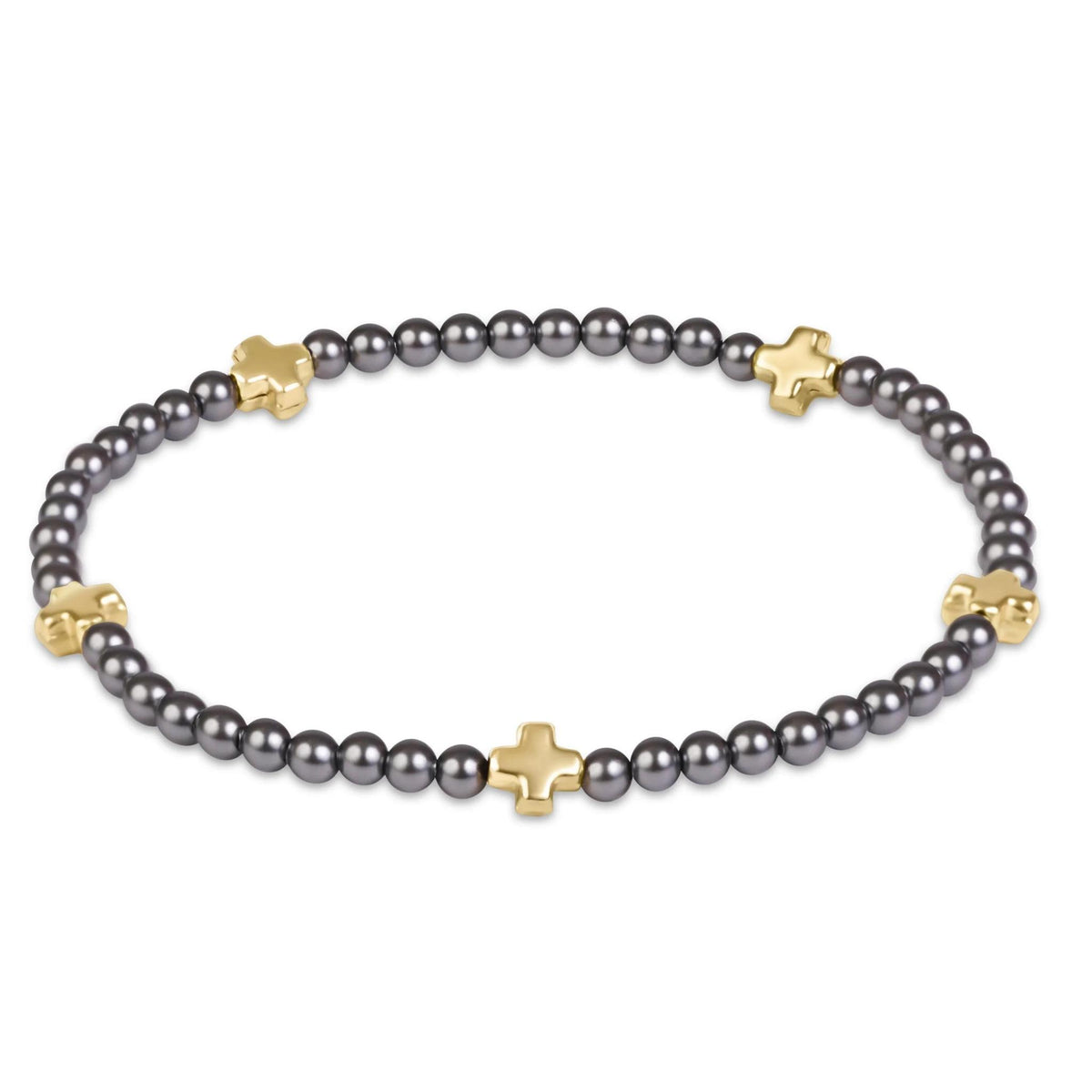 Signature Cross Small 3mm Pearl Dark Grey Bracelet - Gold