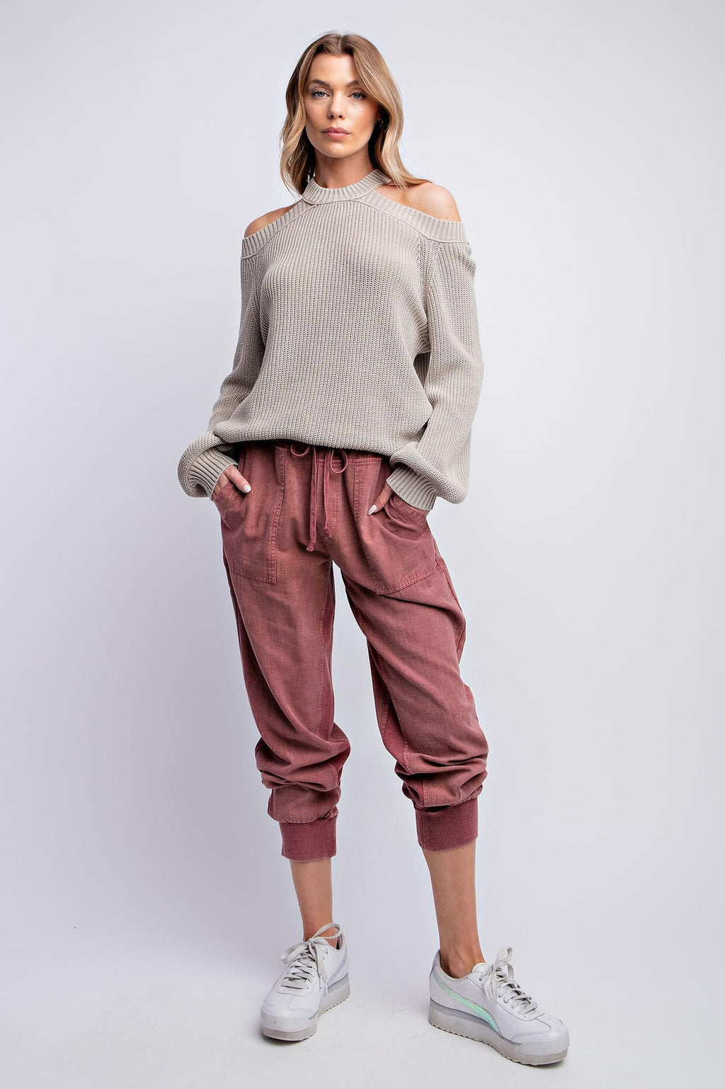 Faded Plum Mineral Washed Jogger Pants by Easel