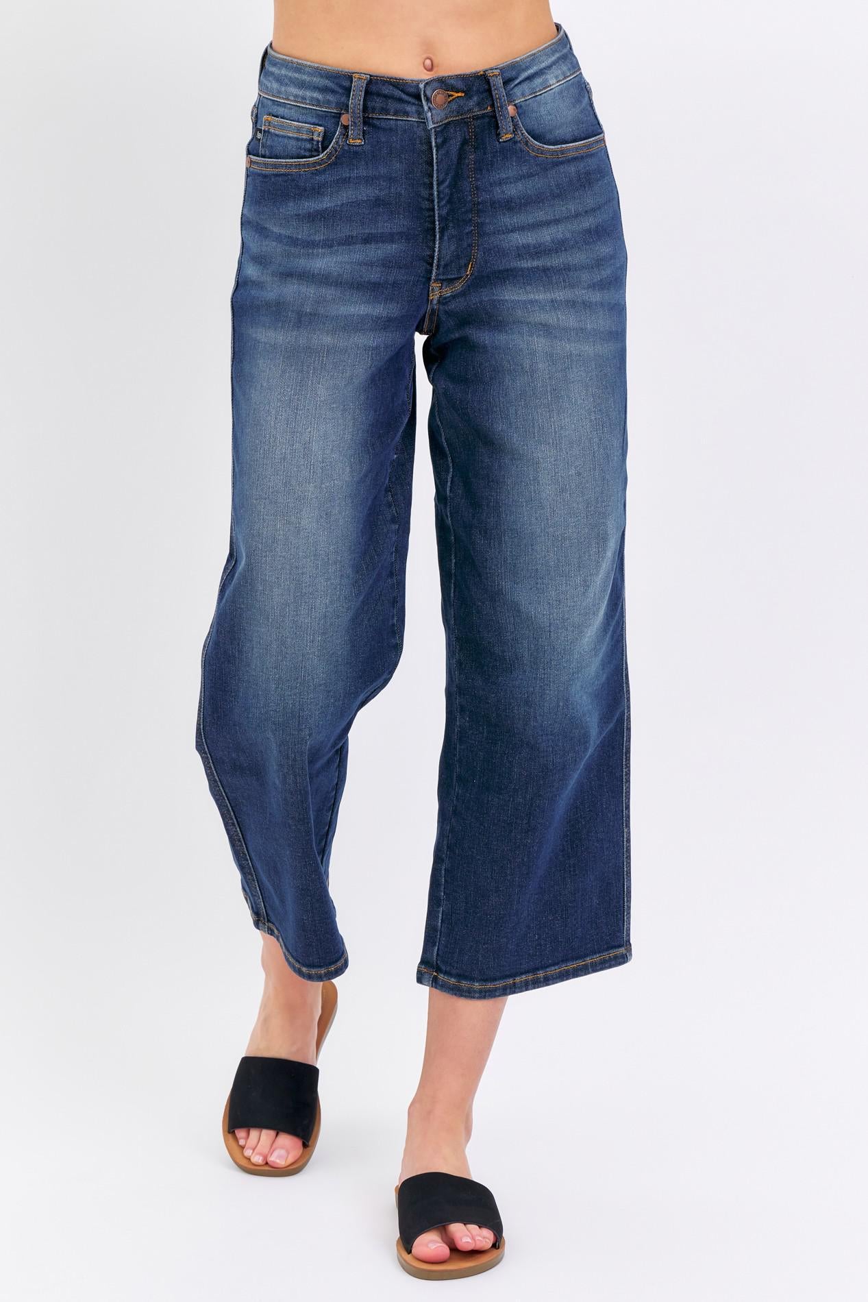 Mid-Rise Tummy Control Wide Leg Cropped Jeans by Judy Blue - Style #88876