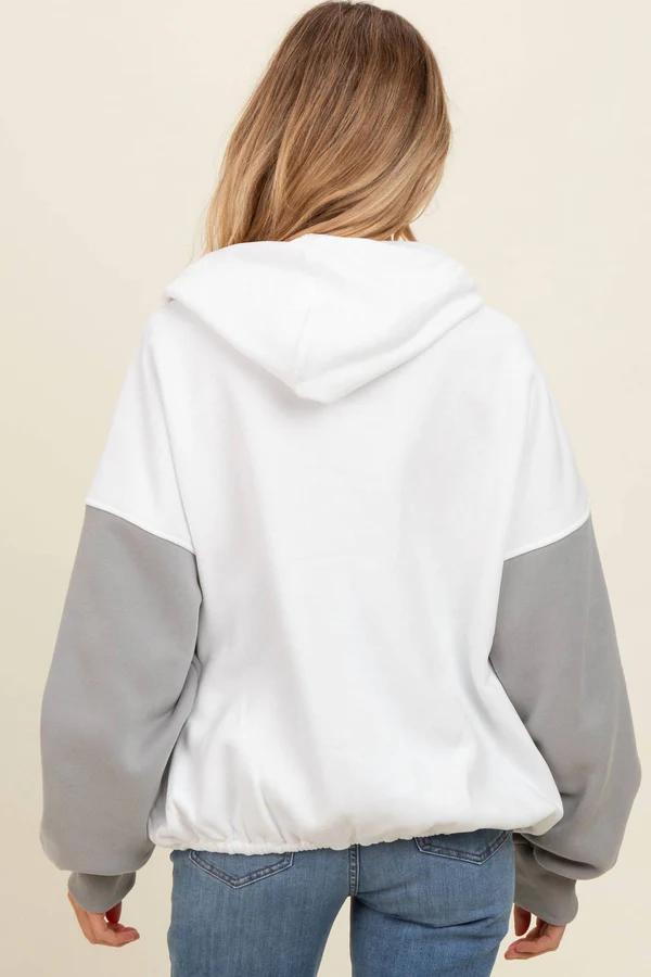 Oversized Color Block Elastic Hem Fleece Hoodie by Bibi