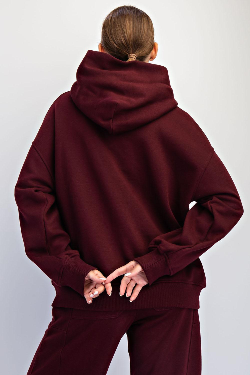 Dark Cherry Fleece Terry Oversized Hoodie by Rae Mode