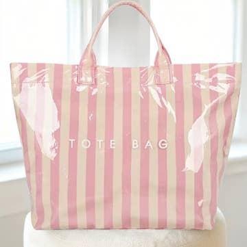 Pink and Tan Striped Tote Bag