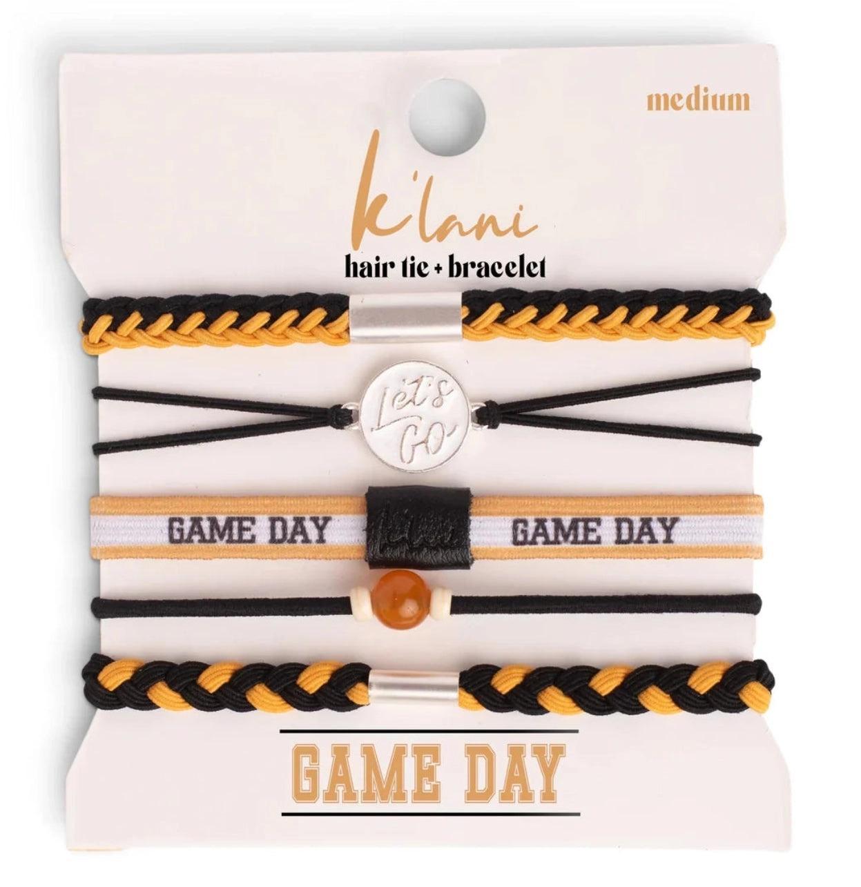 "Game Day" Black & Gold Hair Tie Bracelets