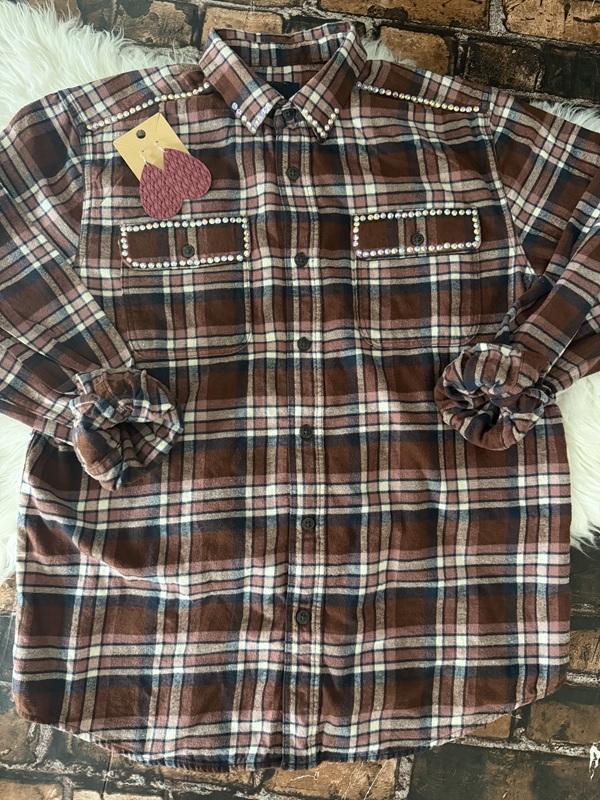 Cinnamon Sparkle Hand-Embellished Flannel