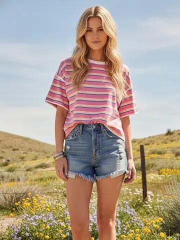 Pink Combo Striped Oversized Relaxed Knit Top
