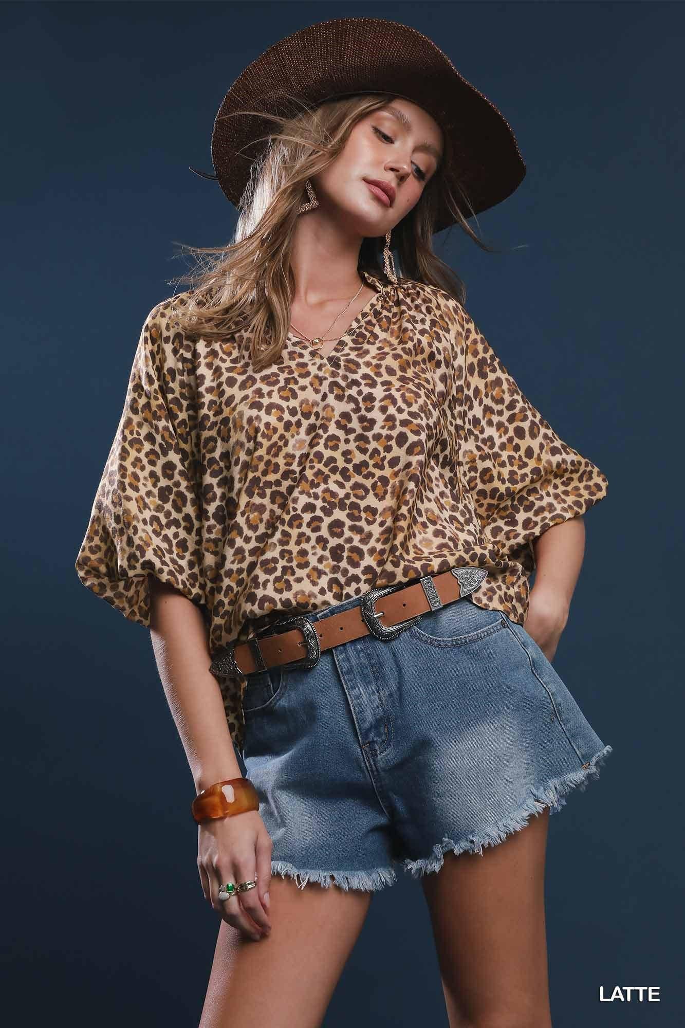 Bubble Sleeved Animal Print Blouse by Umgee