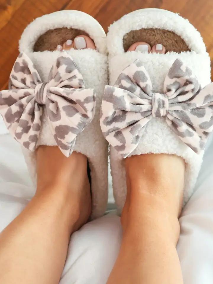 Bella Leopard Bow Slippers