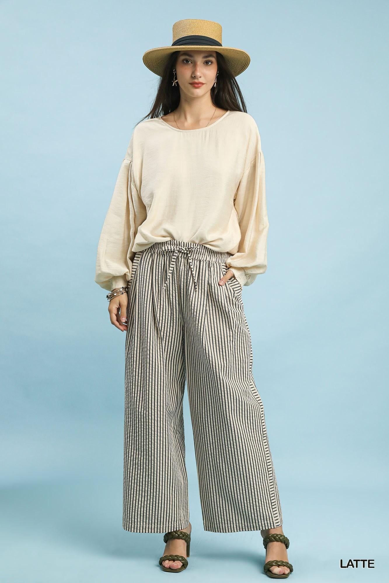 Latte Striped Wide-Leg Pants