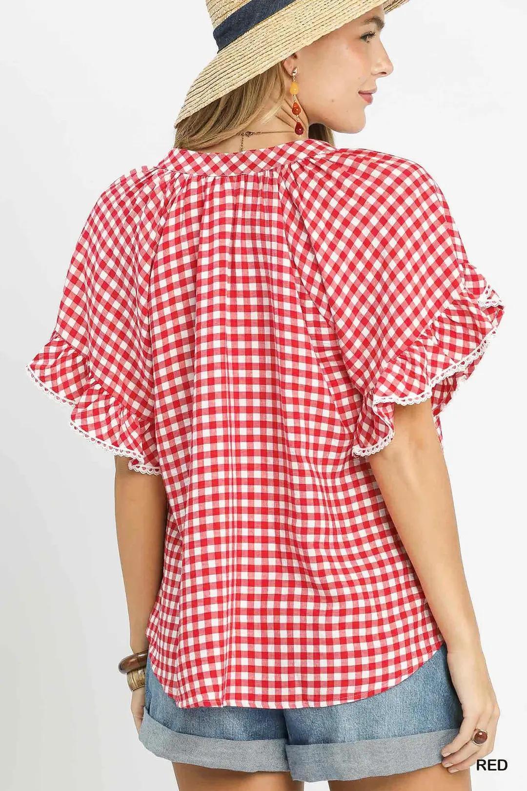 Red Gingham Ruffle Top