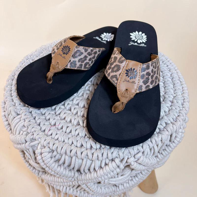 Natural Leopard Ferlia Flip Flops by Yellow Box