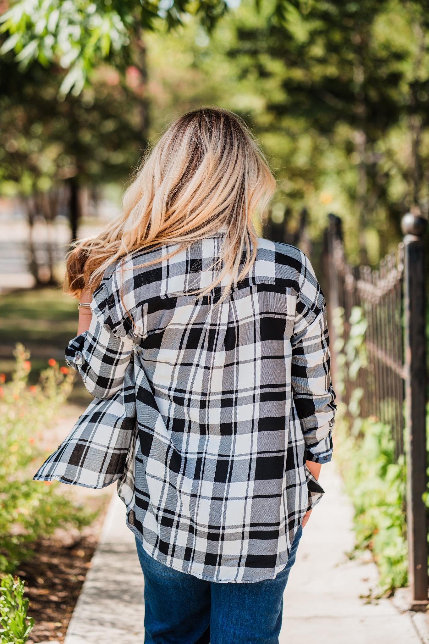 Black and White Lightweight Plaid Button Shirt