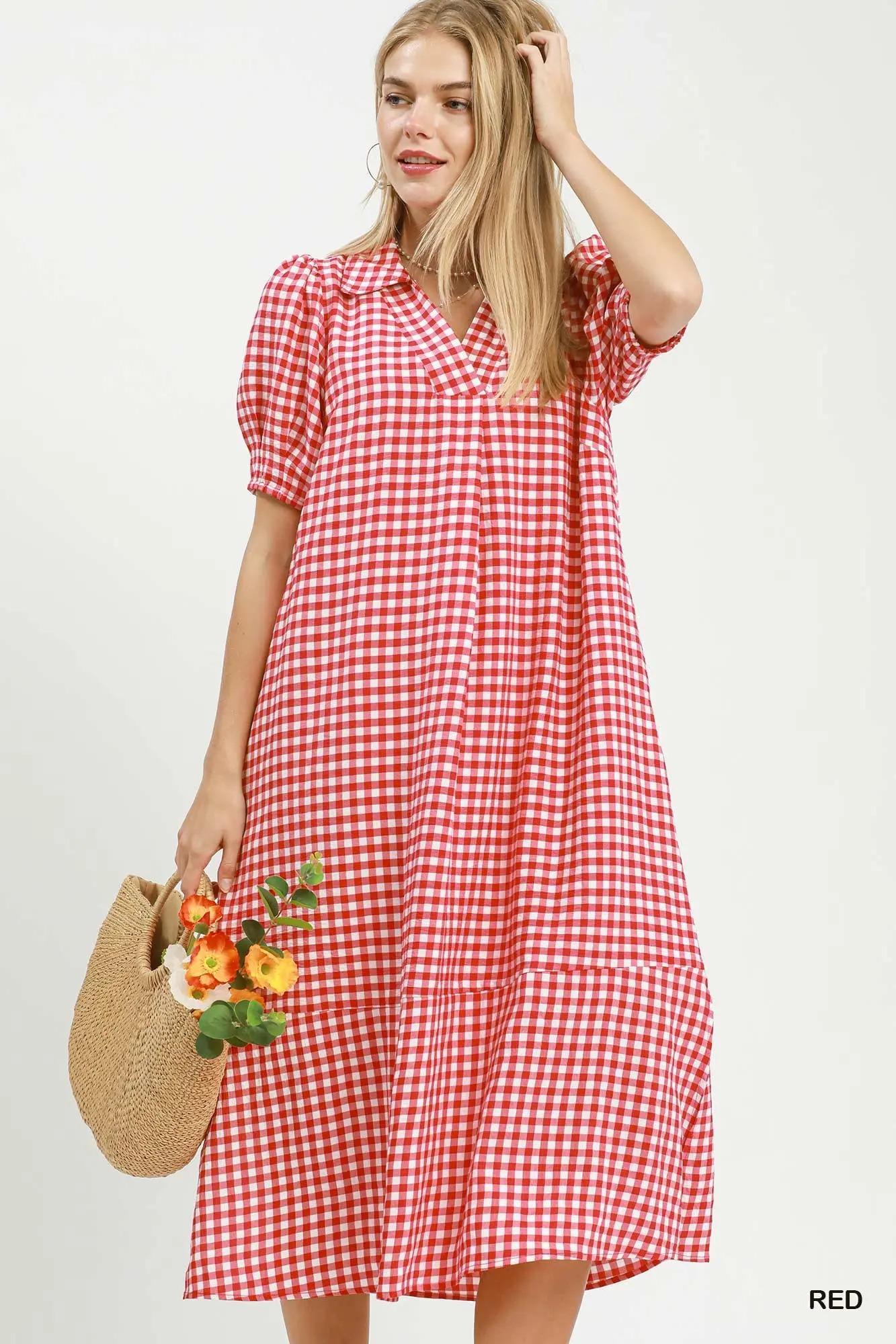 Red Gingham Midi Dress by Umgee