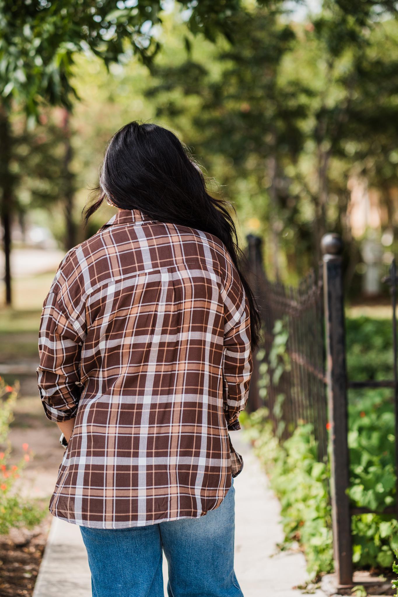 Brown and Caramel Lightweight Plaid Button Shirt
