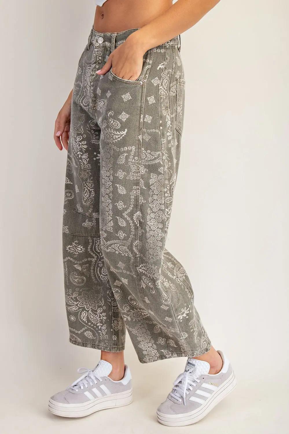Vintage Army Mineral Washed Paisley Printed Barrel Jeans by ee:some