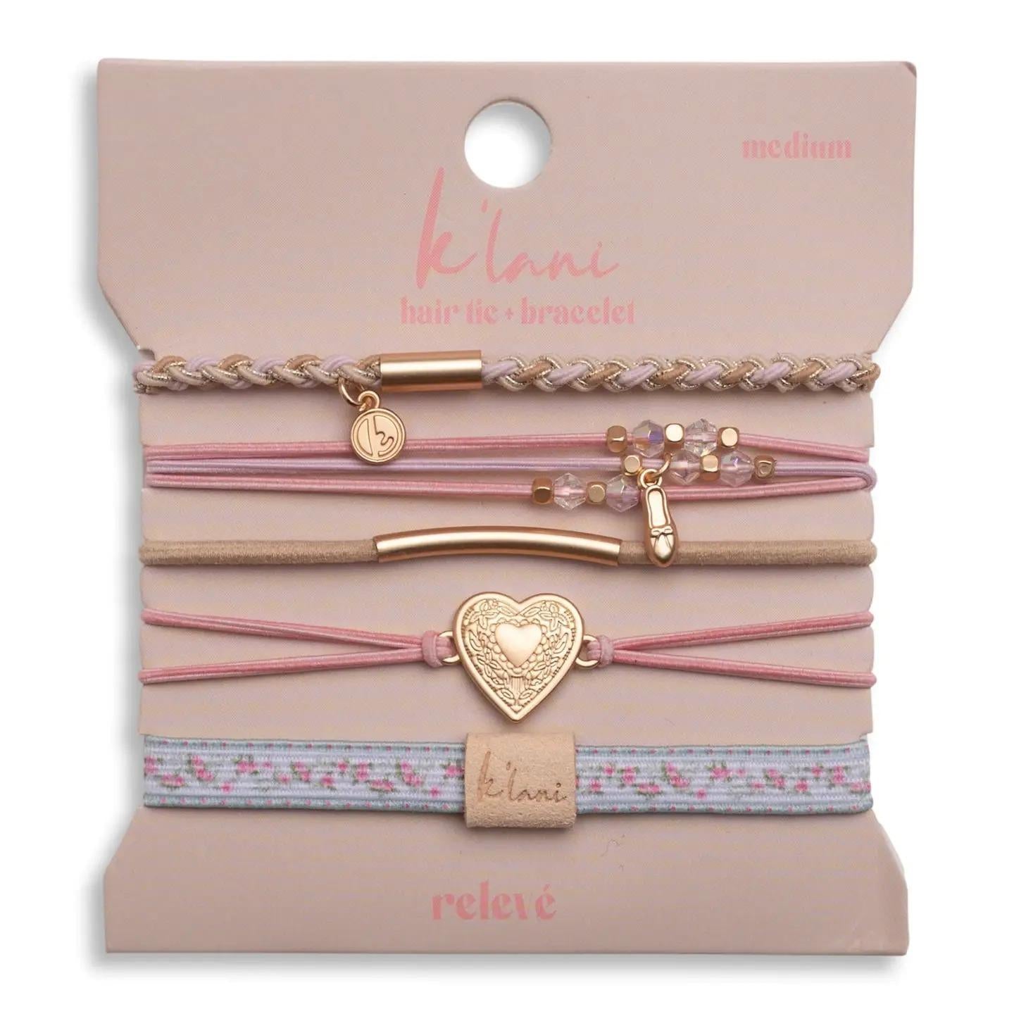 "Releve" Pink Floral With Ballet Slipper Hair Tie Bracelets