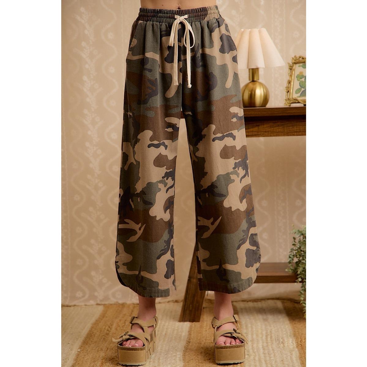 Camo Pants Featuring Curved Side Seam Pants with Drawstring by BiBi