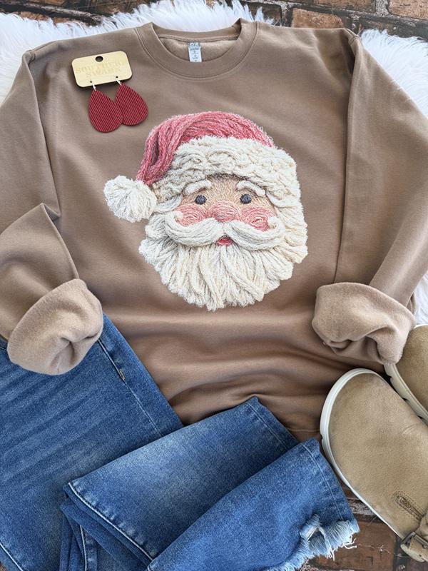 Faux Knit Work Santa Mocha Sweatshirt
