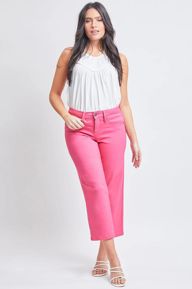 YMI Missy Mid-Rise Hyperstretch Wide Leg Cropped Fiery Coral Trousers