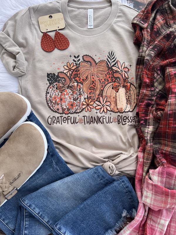 Grateful, Thankful, Blessed Pumpkin Trio Tee