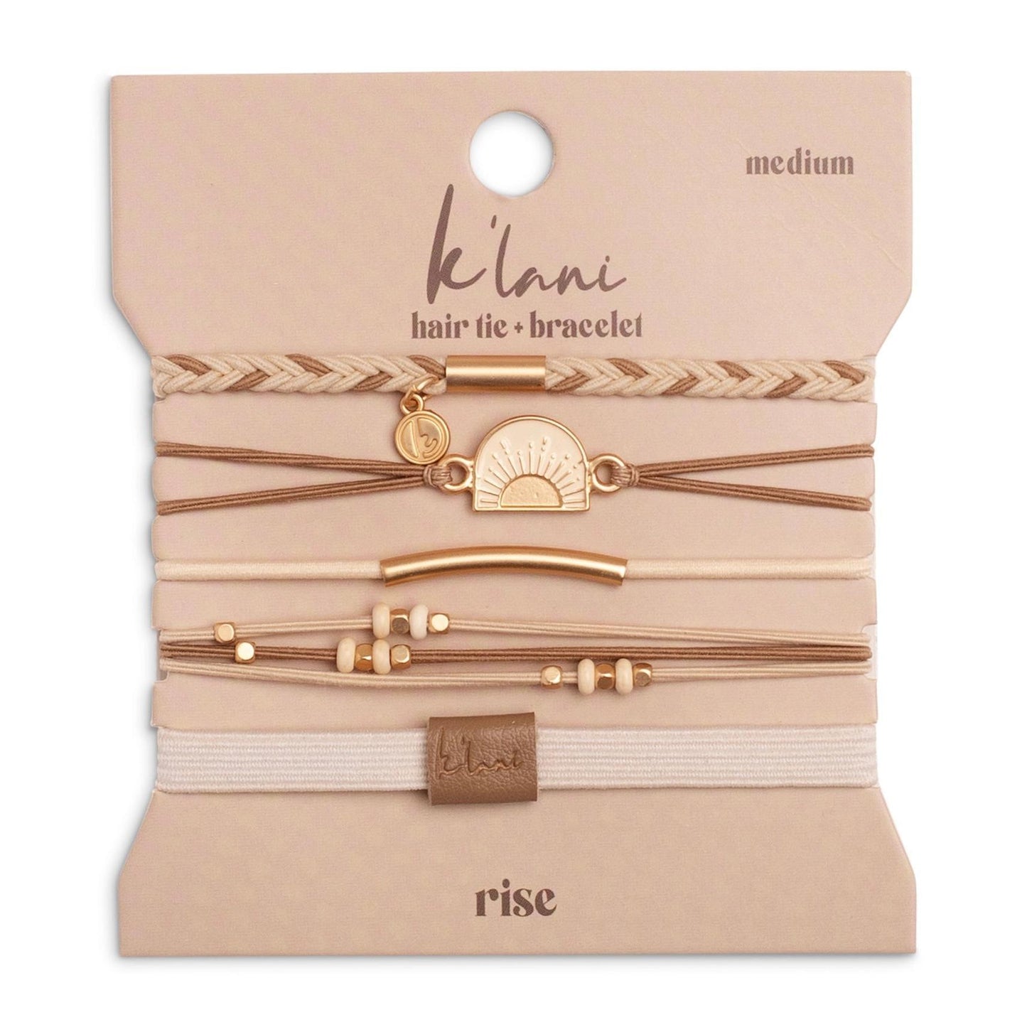 "Rise" Cream and Tan with Gold & Sun Accents Hair Tie Bracelets