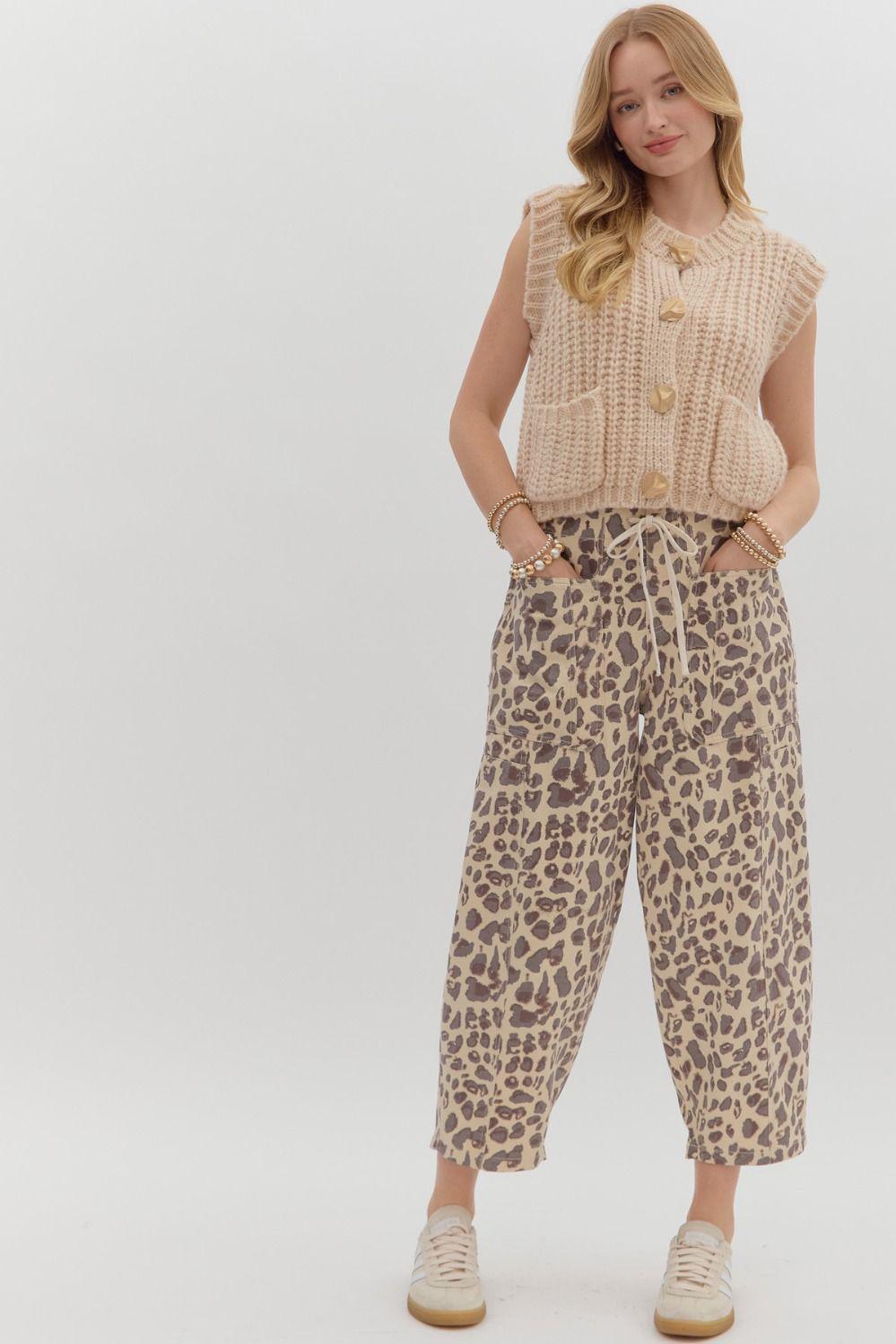Fierce Cheetah Print Modern Barrel-leg Silhouette Cropped Pants