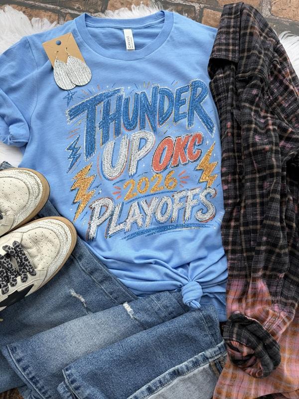 Thunder Up 2026 Playoffs Faux Glitter (Available Tee and Sweatshirt)
