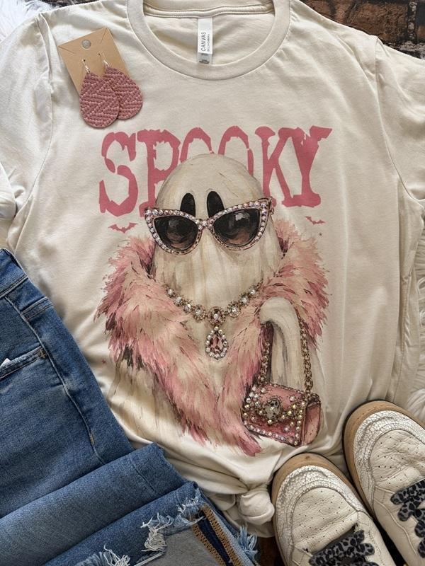 Embellished Spooky Glam Graphic Tee with Gem Details