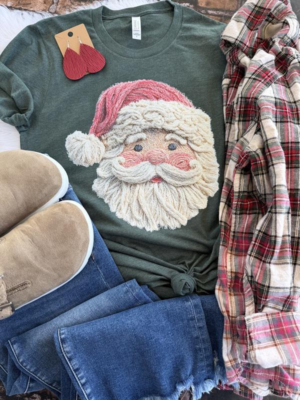 Faux Knit Work Santa Tee