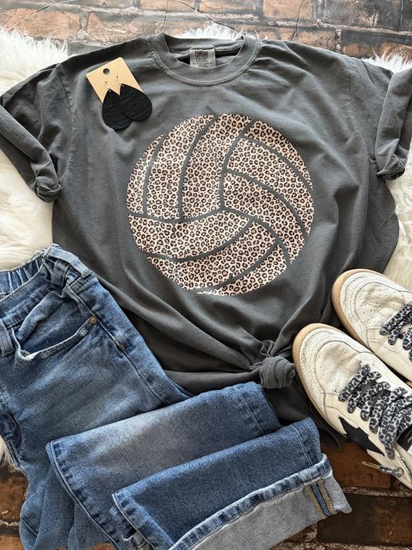 Leopard Distressed Volleyball Comfort Color Tee