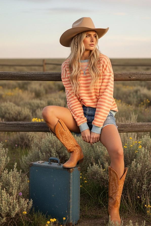 Coral & Yellow Multi Colored Striped Long Sleeve Top