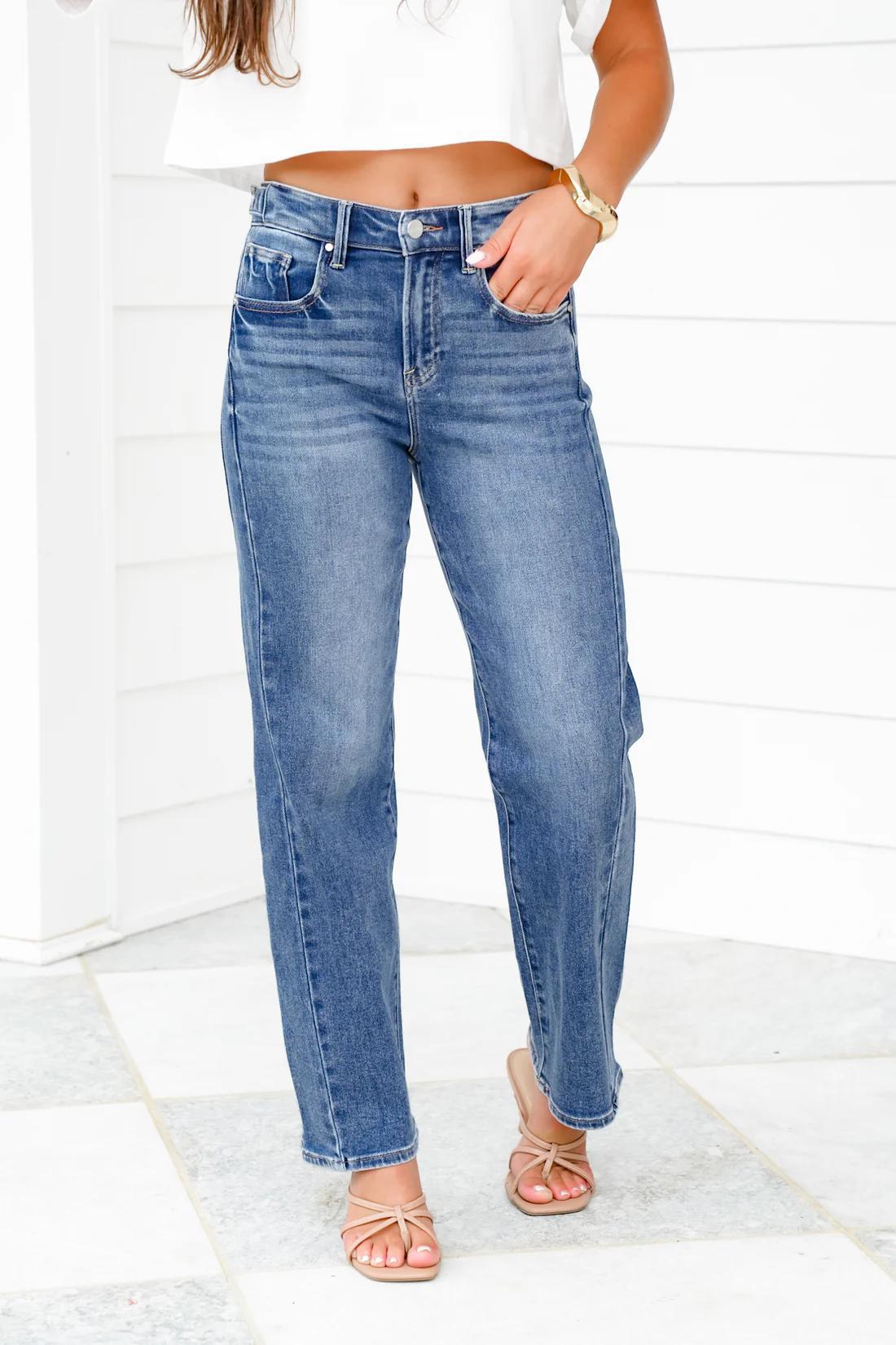 Risen Tummy Control High Rise Ankle Slim Barrel Jeans - Style #PGA21177