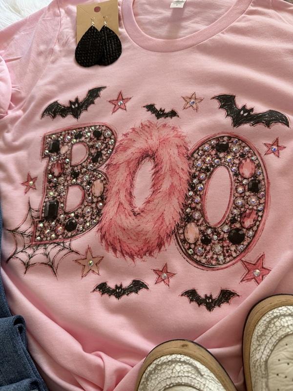 Embellished Boo Glam Graphic Tee with Gem Details