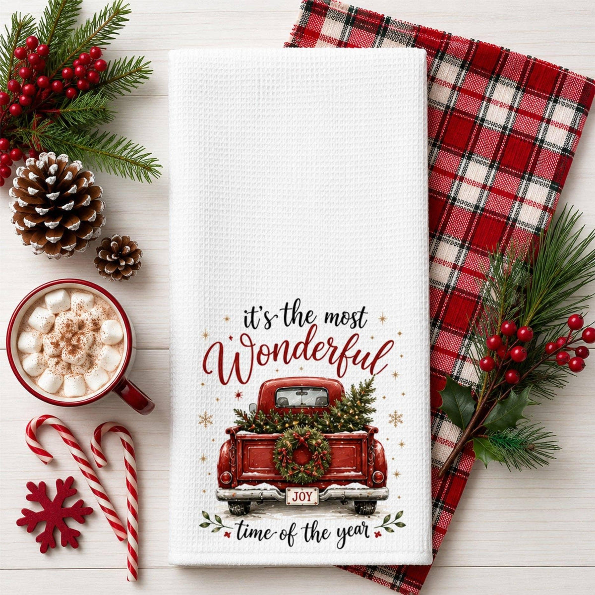 Red Christmas Truck Kitchen Towel