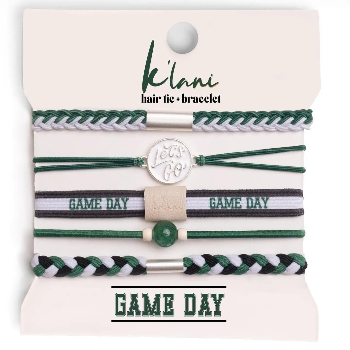 "Game Day" Green, White & Black Hair Tie Bracelets