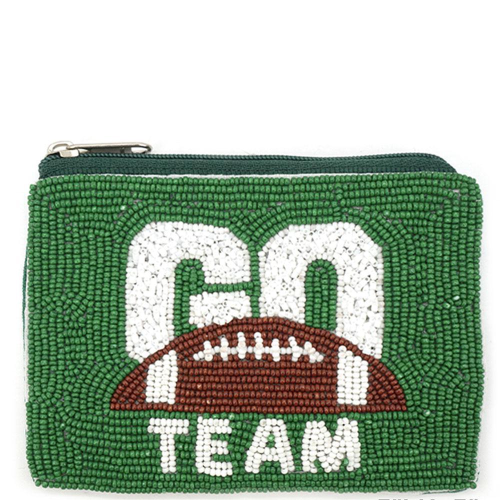 Green & White Go Team Beaded Coin Purse