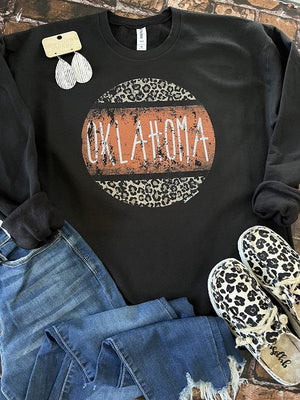 Oklahoma Leopard Circle- Orange Sweatshirt
