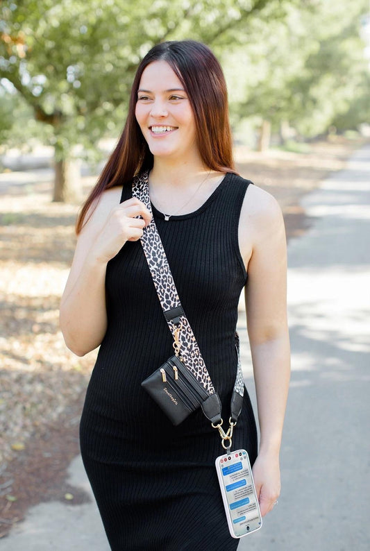 Leopard Clip & Go Crossbody Strap W/Zippered Pouch by Save The Girls